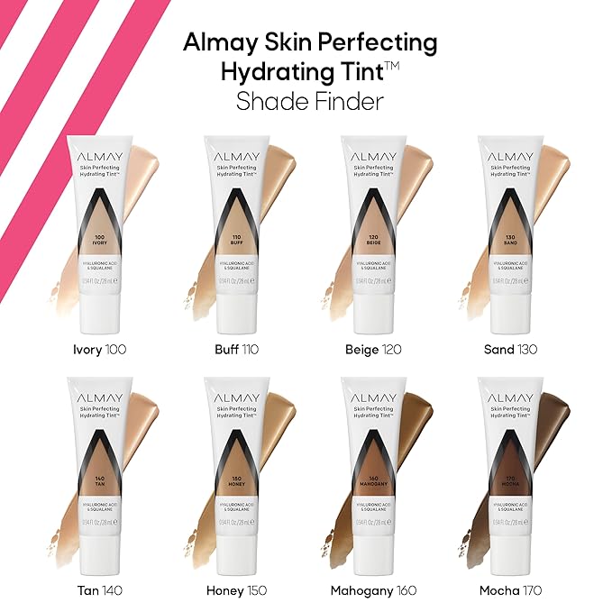 Almay Hydrating Liquid Foundation Tint, Lightweight with Light Coverage, Naturally Dewy Finish, Hypoallergenic, Dermatologist TestedFragrance Free, 170 Mocha, 0.94 fl oz.-BrightBean Baby