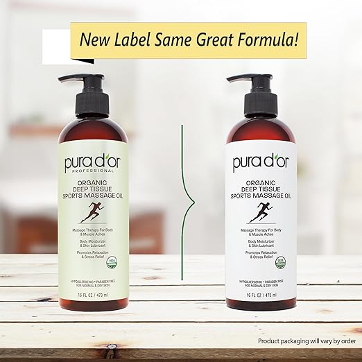 PURA D'OR 16 Oz Organic Deep Tissue Sports Massage - Jojoba, Sunflower, Almond, Grapefruit & Eucalyptus Oils - Alleviate Muscle Soreness-BrightBean Baby