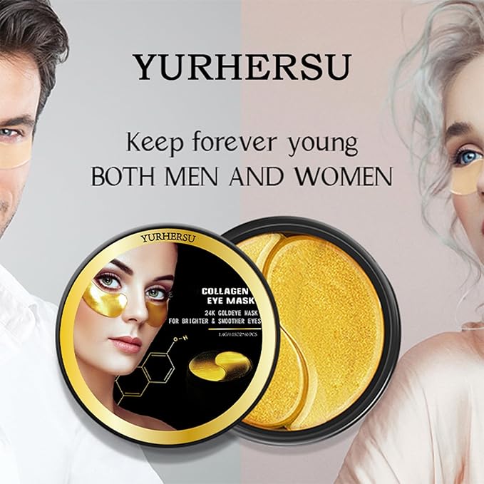 24K Collagen Eye Mask 60 Pcs Moisturzing Eye Pads for Puffy Eyes, Dark Circles, Under Eye Bags, Anti-Wrinkle, Moisturizing, Eye Skin Care Fast Absorption Eye Patches Gel for Women Man-BrightBean Baby