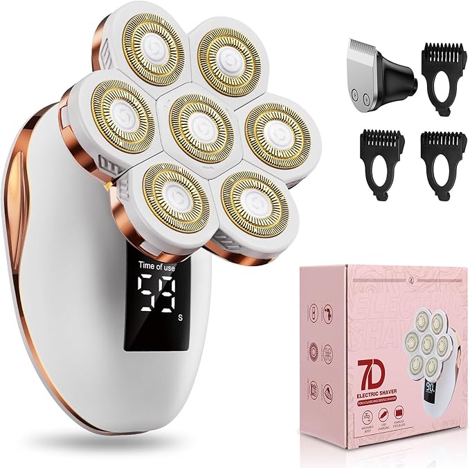 2-in-1 Electric Razors for Women, Wet/Dry 7D Rechargeable Rotary Shaver for Legs, Water Resistant Grooming Kit - Electric Razors for Women, Facial Hair Removal, Bikini Trimmer, Lips - Gentle Hair Remo-BrightBean Baby