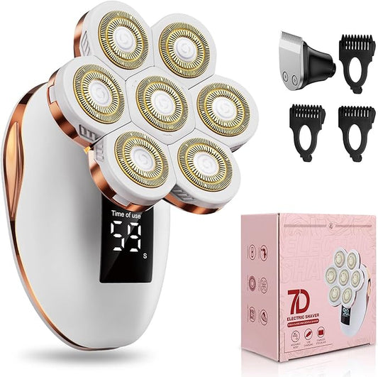 2-in-1 Electric Razors for Women, Wet/Dry 7D Rechargeable Rotary Shaver for Legs, Water Resistant Grooming Kit - Electric Razors for Women, Facial Hair Removal, Bikini Trimmer, Lips - Gentle Hair Remo-BrightBean Baby