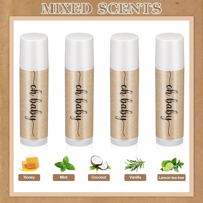 50 Sets Baby Shower Lip Balm Favor with Thank You Tags and Organza Bags, Lip Balm Bulk Baby Shower Gifts for Guests Prizes Gender Reveal Souvenirs Neutral Birthday Supplies-BrightBean Baby