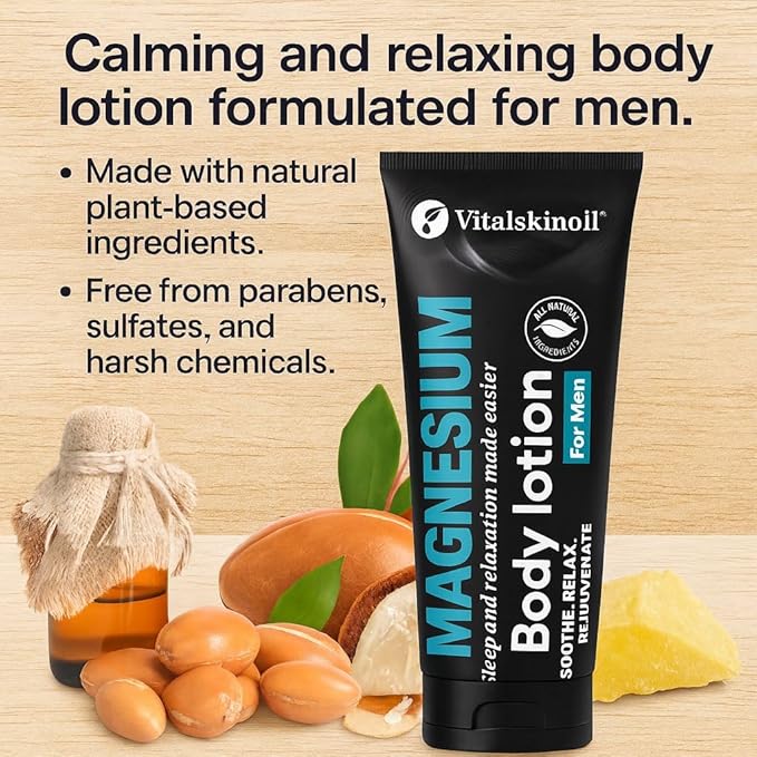 Magnesium Glycinate Body Lotion, Body Butter Cream for Men. Cologne Scented, 5.29 oz, Sleep Easy Formula-BrightBean Baby