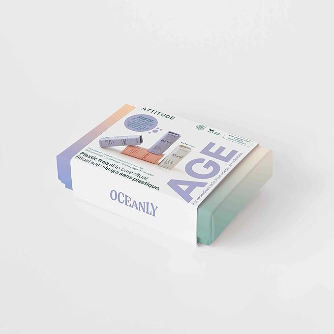 ATTITUDE Oceanly Aging Skin Daily Facial Care Routine Box Set, EWG Verified, Plastic-free, Plant and Mineral-Based Ingredients, Vegan and Cruelty-free, PHYTO AGE, Set of 4 Travel Size Bars-BrightBean Baby
