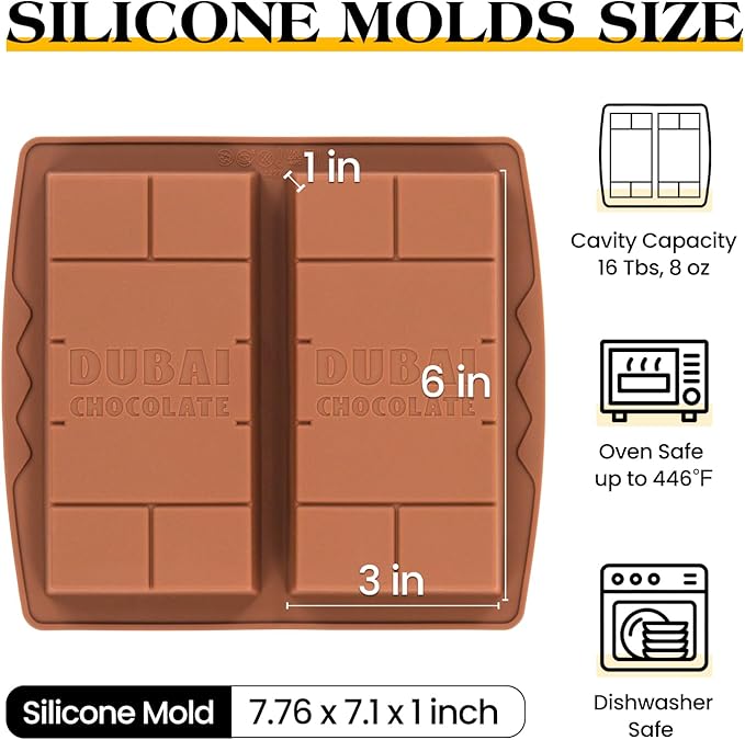 1 Inch Chocolate Bar Mold Deep Dubai Stuffed Chocolate Molds Silicone Large Break Apart Candy Molds (1 Pc)