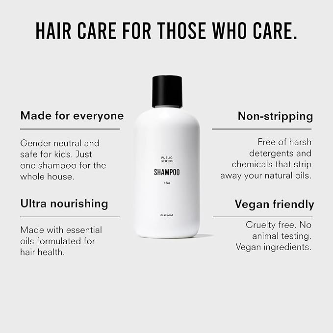 Public Goods Shampoo for Women & Men | Natural Gentle Shampoo to Cleanse & Nourish All Hair Types | Made with Organic Essential Oils | Sulfate & Paraben Free | Vegan | Made in Canada | 12 Fl Oz Bottle-BrightBean Baby