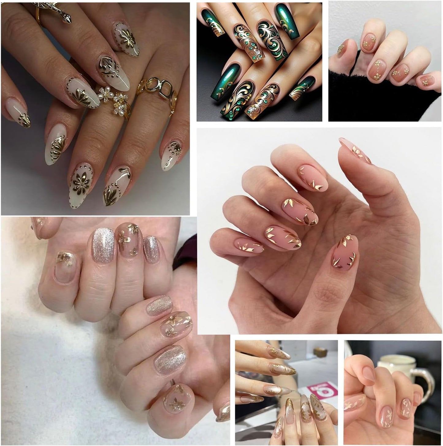 6 Sheets Gold Nail Art Stickers 3D Self -Adhesive Golden Flowers Leaves Nail Decals Holographic Hot Stamping Floral Nail Stickers Summer Blossom Nail Decoration for Women DIY Manicure Supplies-BrightBean Baby