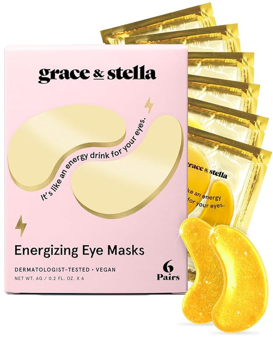 grace & stella Award Winning Under Eye Mask - Travel Size Toiletries - Bridal Shower Gifts - Gel Eye Patches for Dark Circles, Puffy Eyes, Wrinkles, Undereye Bags - Vegan - Self Care (6 Pairs, Gold)-BrightBean Baby