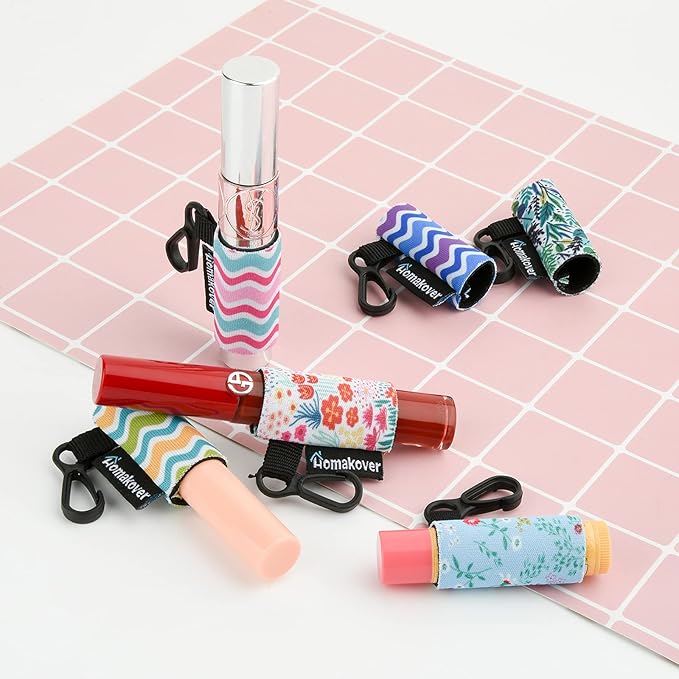 6 Pack Compact Clip-On Chapstick Holder Premium Release Clip Neoprene Sleeve Lip Balm with Clip Fits Most Standard Lip Balm, Large-BrightBean Baby