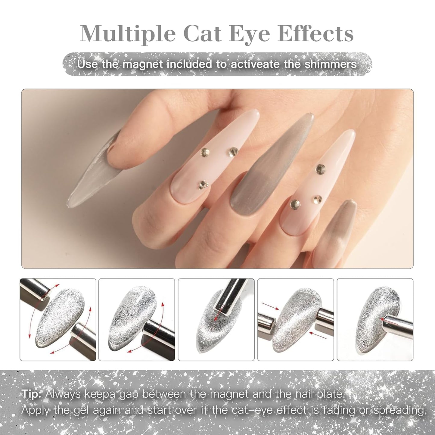 Cat Eye Gel Nail Polish with Magnet Stick, 15ml Magnetic Gel, Create Stunning Cat Eye Effects for DIY Manicures, Long-Lasting, Salon-Quality Finish, Frosted Vision-BrightBean Baby