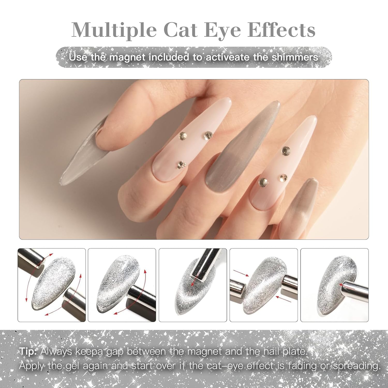 Cat Eye Gel Nail Polish with Magnet Stick, 15ml Magnetic Gel, Create Stunning Cat Eye Effects for DIY Manicures, Long-Lasting, Salon-Quality Finish, Frosted Vision-BrightBean Baby