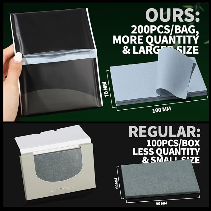 1200PCS Blotting Paper for Oily Skin, Natural Bamboo Charcoal Blotting Paper, 100 * 70MM Large Oil Blotting Sheets for Face, Makeup-BrightBean Baby
