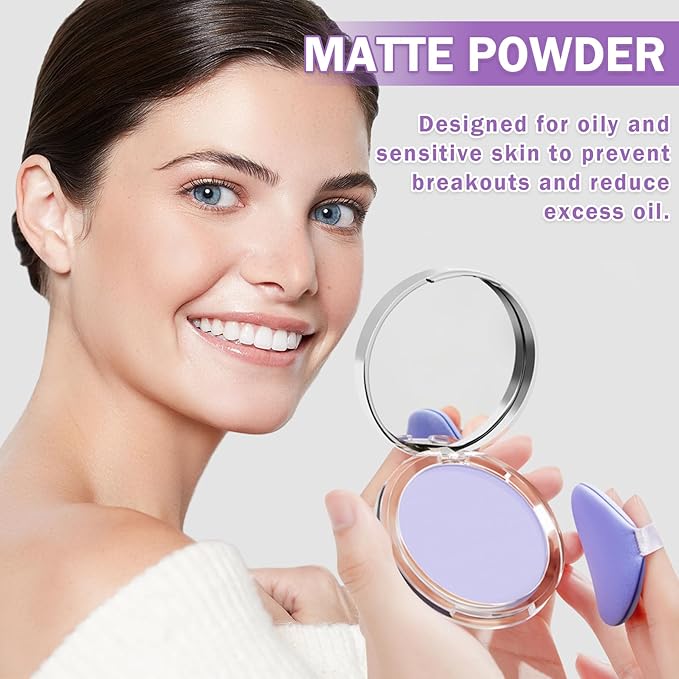 AIUEO Lavender Matte Setting Powder Sunscreen Powder Oil Control Blurring Pressed Powder Refreshing and Comfortable Purple Face Powder Makeup, Polvo Compacto De Maquillaje-BrightBean Baby