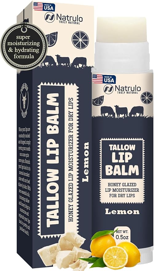 Beef Tallow Lip Balm – Natural Tallow Beeswax Chapstick – Hydrating Moisturizer Grass Fed Bison Tallow Balm Lip Care – Soothes Chapped, Dry Lips, Sensitive Skin – Long Lasting & Vitamin Rich USA-Made-BrightBean Baby