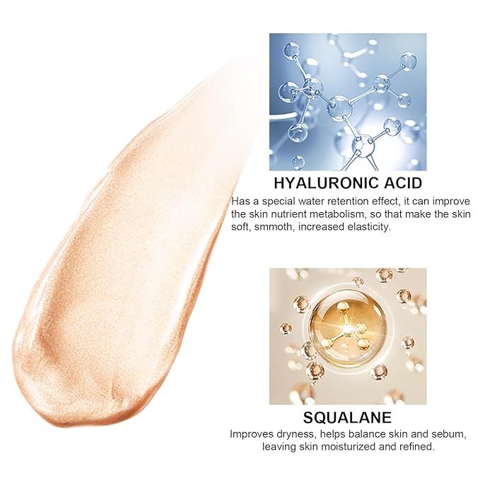 Natural Glow Liquid Filter Makeup, Longwear Face Luminizer, Complexion Booster For Any Part of the Body, Liquid Highlighter with Brush Kit, Infused Hyaluronic Acid, 1.06 fl oz (#02 FAIR/LIGHT)-BrightBean Baby