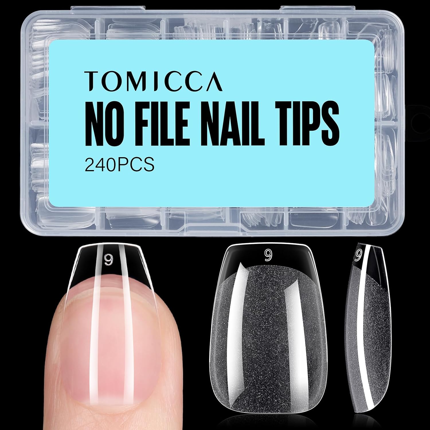 TOMICCA Short Coffin Nail Tips,240Pcs Soft Acrylic Nail Tips Full Cover,Gel Nails Tips Half Matte Press on Nails Clear Fake Nails Extension Tips for Salon DIY 12Sizes-BrightBean Baby