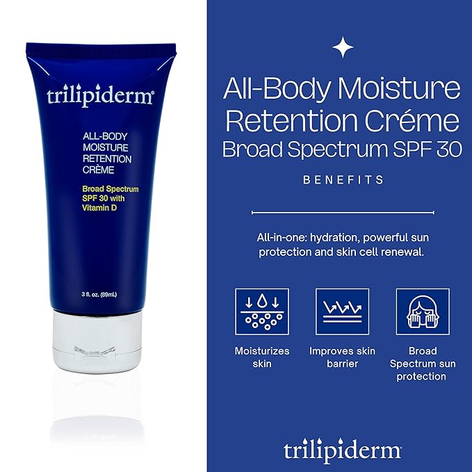Trilipiderm All-Body Moisture Retention Crème Broad Spectrum SPF 30 with Vitamin D – 2-PACK of Travel-Size 3 Ounce Tubes – Plant-Based All-Day Hydration, Sunscreen for Body and Face-BrightBean Baby