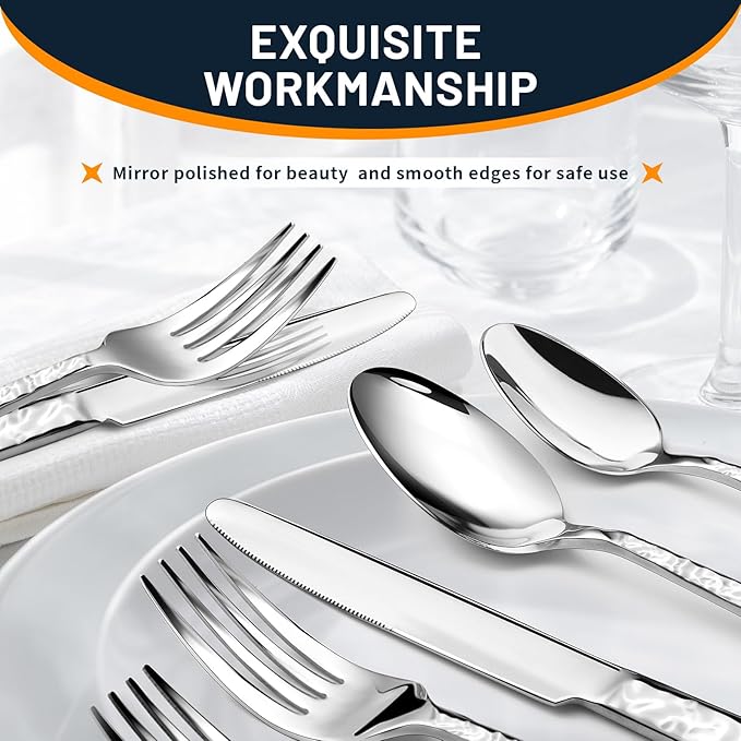 Silverware Set, 40 Piece Premium Stainless Steel Flatware Set for 8, Heavy Duty Silverware Cutlery Sets with Wavy Patterns, Spoons and Forks Set, Mirror Polished, Dishwasher Safe