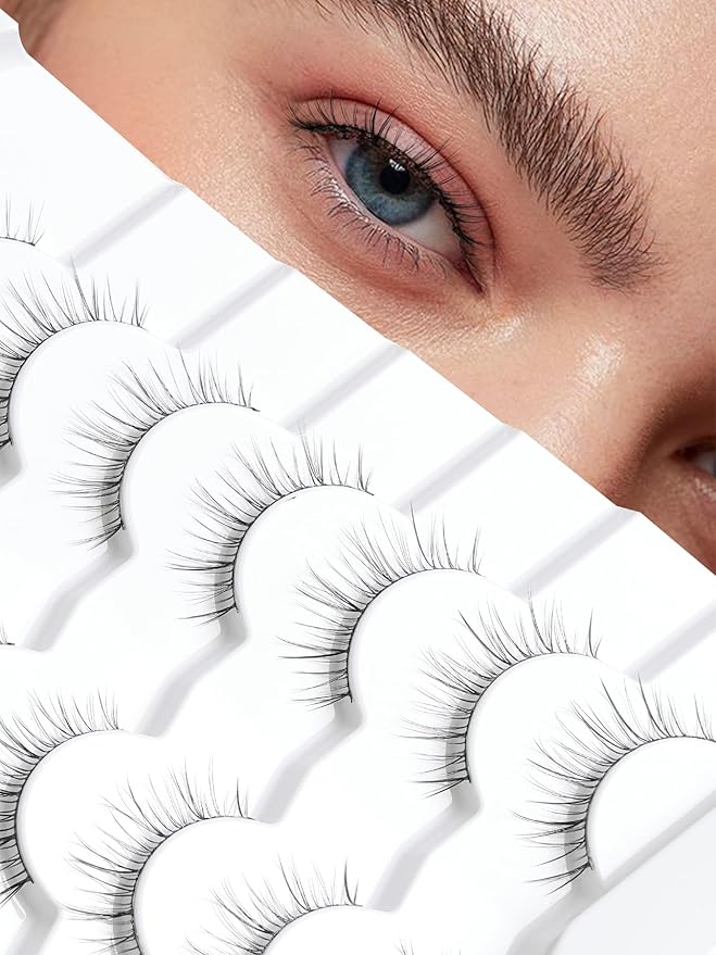 Lashes Short Eyelashes 10MM Natural Lashes Wispy Thin Band Strip Lashes Short Eyelashes Natural Look 3D Volume Lashes 7 Pair Fake Lashes Siligli-BrightBean Baby