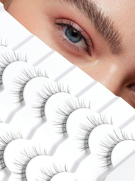 Lashes Short Eyelashes 10MM Natural Lashes Wispy Thin Band Strip Lashes Short Eyelashes Natural Look 3D Volume Lashes 7 Pair Fake Lashes Siligli-BrightBean Baby