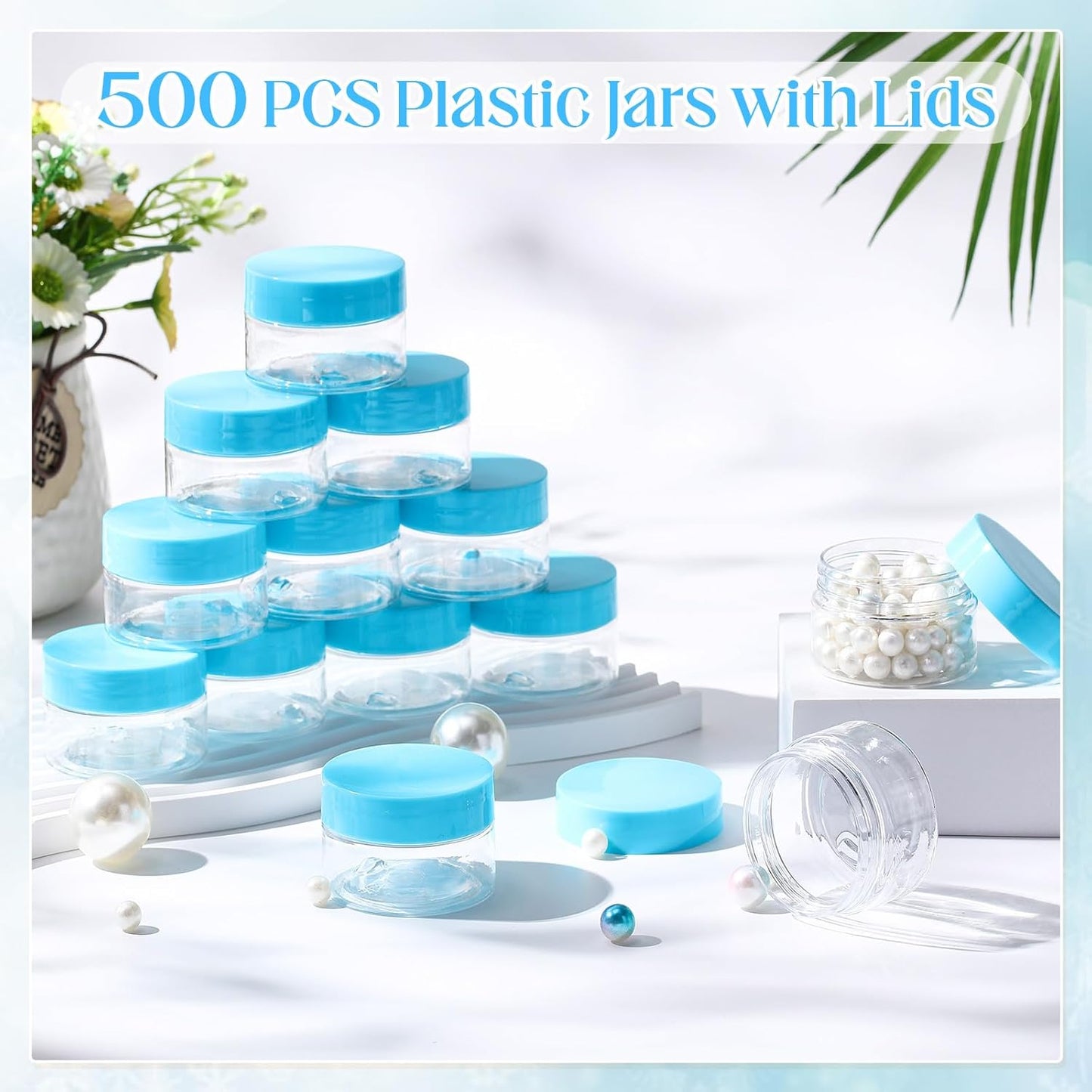 SATINIOR 100 Pcs Plastic Jars with Lids Small Containers Lids Wide Mouth Small Plastic Containers for Lotion Cream Rhinestones Body Butters Travel Storage(2 oz,Blue)-BrightBean Baby
