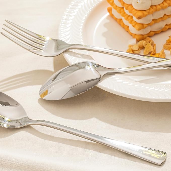 KINGSTONE 16 Piece Dinner Spoon Set, 18/10 Stainless Steel Spoons, Silver Food Grade Table spoons of 16, Metal Spoons for Home, Kitchen, Weddings, Parties or Restaurant, Dishwasher Safe-8.15inches