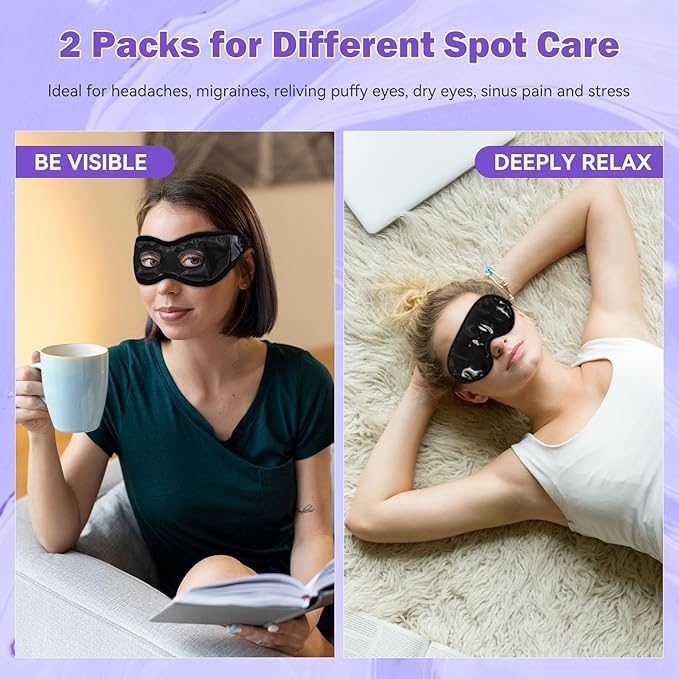 Cooling Gel Eye Mask Reusable Cold Eye Mask, Frozen Eye Mask Ice Eye Compress Ice Pack, No Freeze, Cool Relaxation, Comfort Snug Fit, Eye Cover Ice Mask with Mineral Mud for Office, Home, 2PCS-BrightBean Baby