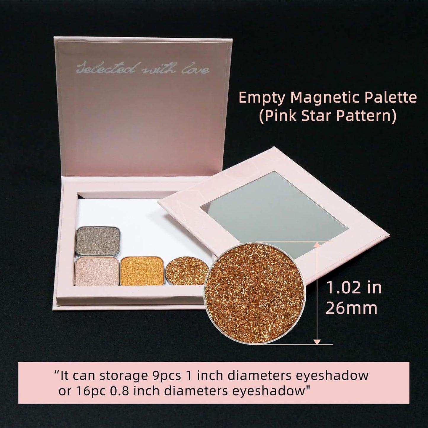 Pink Magnetic Refillable Makeup Palette with Mirror – Lightweight, Durable, Travel-Ready Case for Eyeshadow, Blush, Lipstick – Includes Spatula & 20 Stickers – Small, Waterproof Paperboard-BrightBean Baby