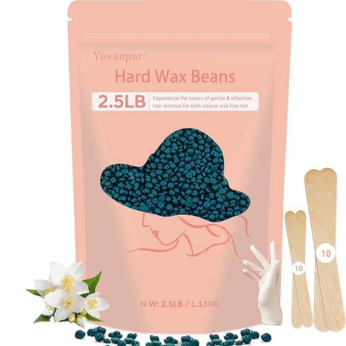 2.5lb Hard Wax Beads For Hair Removal, Yovanpur Waxing Beans for Sensitive Skin, Face, Eyebrows, Bikini, Brazilian, Legs and Full Body Bulk-BrightBean Baby