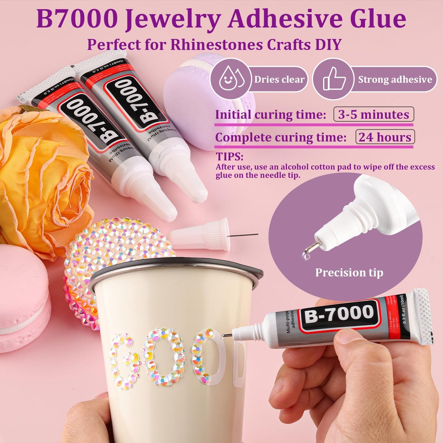 Resin Jelly Rhinestones for Crafting with B7000 Jewelry Glue, 2 Boxes Transparent AB Flatback Crystals with 3Pcs 10ml Glue, Bedazzling Non Hotfix Gems for DIY Tumblers Clothing Shoes Manicure-BrightBean Baby