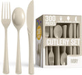 Party Solids Ivory Plastic Silverware Heavy Duty 300 Pieces Ivory Plastic Cutlery Sets, Utensil Sets, 100 Of Each Forks, Knives & Spoons Disposable Cutlery Set, Flatware Set For Party Supplies