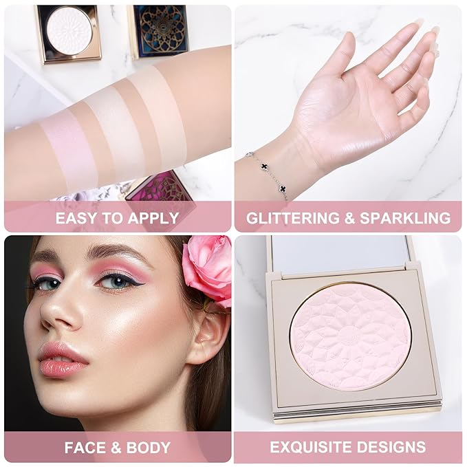 Face Highlighters Exquisite 3D Texture Luminizers Palette, Shiny Contour Makeup Illuminator for Body Cheek Eyebrow Nose Chin Lip Glossy Shimmer Contouring Palette-BrightBean Baby