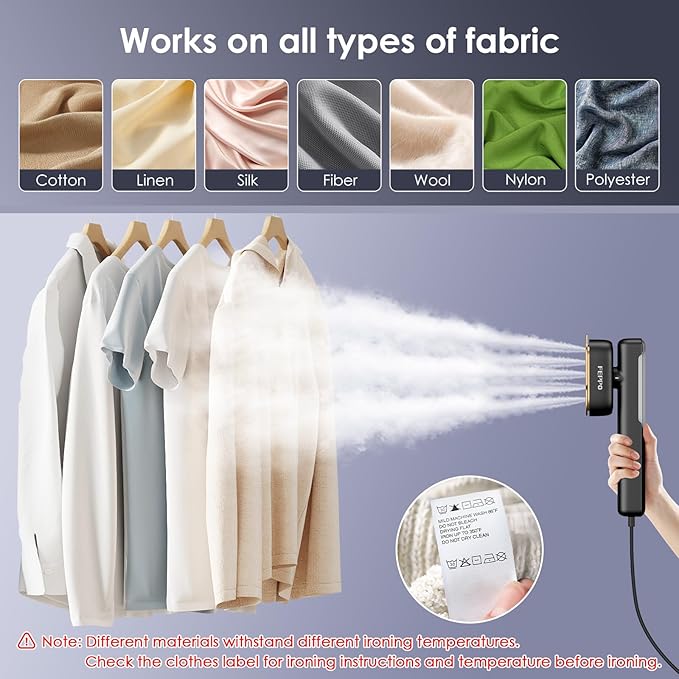 FEPPO Travel Steamer for Clothes, 110-240V Dual Voltage Portable Mini Steamer & Iron 2in1, 1100W Powerful Garment Steamer, Fast Heat Up, Travel Size, HD Display, for Home & Global & Europe Travel-BrightBean Baby
