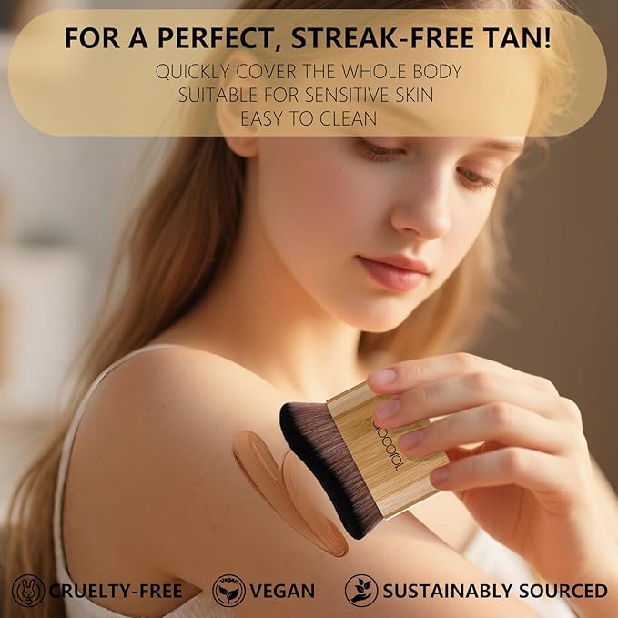 docolor Self Tanner Brush Large Body Makeup Brush, Soft Vegan Tanning Brush no stripes, for Foundation, Self-tanner, Bronzer, Self Tan Back Applicator Body + Face Self-Tan Blending Brush Gift Box-BrightBean Baby