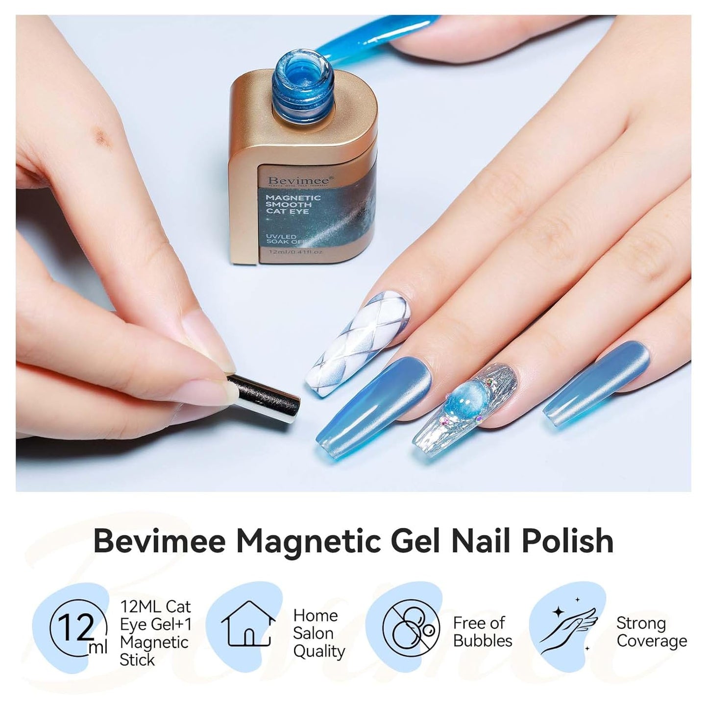 Moonlight Cat Eye Gel Nail Polish 12ML Blue Glitter Magnetic Gel Polish Velvet Ceramic Effect Crystal Shimmer Cateye Soak Off Manicure Salon At Home 1Pc-BrightBean Baby