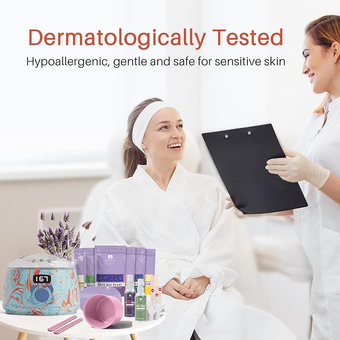 BLITZWAX Brazilian and Bikini Waxing Kit for Women, Hard Wax Warmer for Face, Legs and Body, At Home Hair Removal Kit, Beginner Friendly, Effective on Coarse Hair, Pool Swirl Design-BrightBean Baby