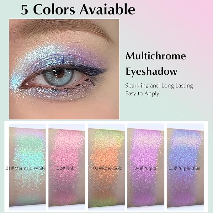 Mermaid Glitter Eyeshadow Palette, Multichrome Chameleon Cream Eye Shadow, Color Shifting White Eyeshadow Sparkling Holographic Shimmer Inner Corner Eye Brightener Highlighter Makeup-BrightBean Baby