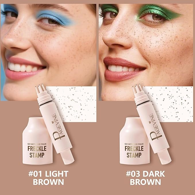 Freckle Stamp - Freckle Pen Waterproof, Long Lasting Fake Freckles, Quick Dry 5-Point Faux Freckles Stamp Cushion Stain Marker in One Press Natural and Lifelike Sunkissed Pencil Tool Makeup (#3-Dark)-BrightBean Baby