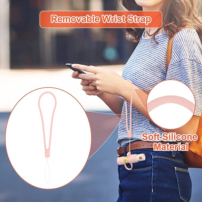Desing Wish Silicone Lip Balm Holder with Cap Cover Portable Chapstick Holder Keychain Sleeve Lip Balm Key Chain with Key Ring and Wrist Strap Lanyard - Pink-BrightBean Baby