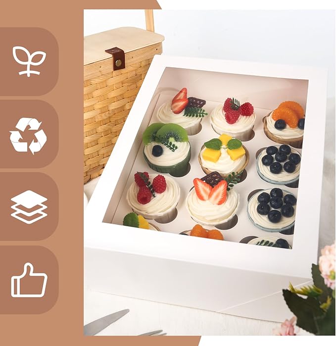 VGOODALL 2PCS White Cupcake Container, 12 Count with Window Boxes Holding 24 Pastry Box for Birthday Holiday Party Bakery Supplies