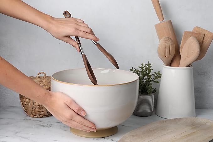 Salt & York Wooden Tongs Kitchen Long handle with non-Slip Grip for Cooking, Salad, Serving Food, Grilling - 11 Inch - Set of 1 (Walnut)