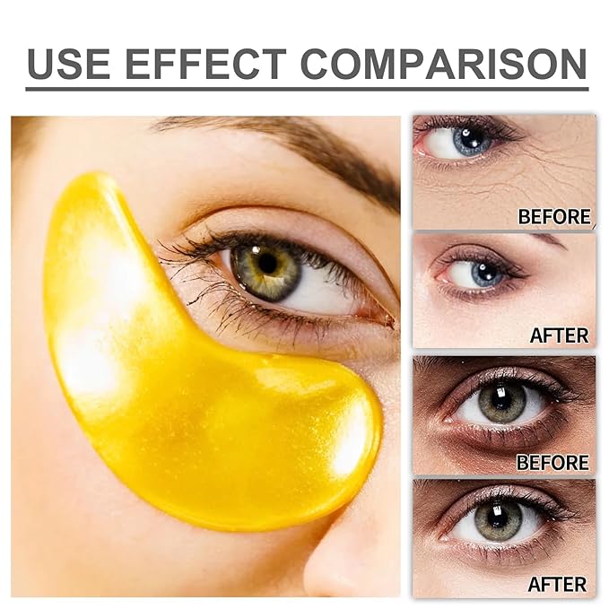 24K Collagen Eye Mask 60 Pcs Moisturzing Eye Pads for Puffy Eyes, Dark Circles, Under Eye Bags, Anti-Wrinkle, Moisturizing, Eye Skin Care Fast Absorption Eye Patches Gel for Women Man-BrightBean Baby