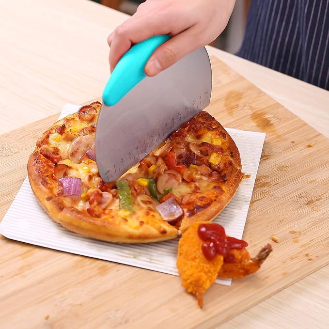 1 pcs Dough Pastry Scraper Chopper/Stainless Steel Dough Scraper Cutter with Ergonomic Rubber Non-Slip Grip/Dough Scraper Cutter/Pro Pastry Pizza Cutter Chopper (Blue)