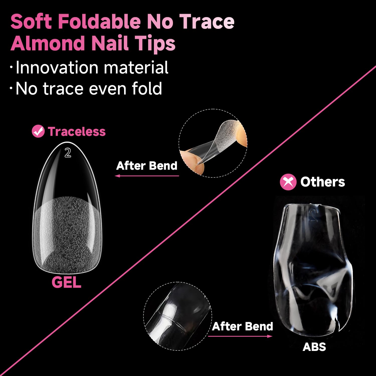 UNA GELLA Medium Almond Nail Tips, 312pcs Almond Gel Nails Tips Shape Pre Etched Full Cover Clear Fake Acrylic Pointed Press On Nails No C Curve for Nail Extension Art DIY Salon 12 Sizes-BrightBean Baby