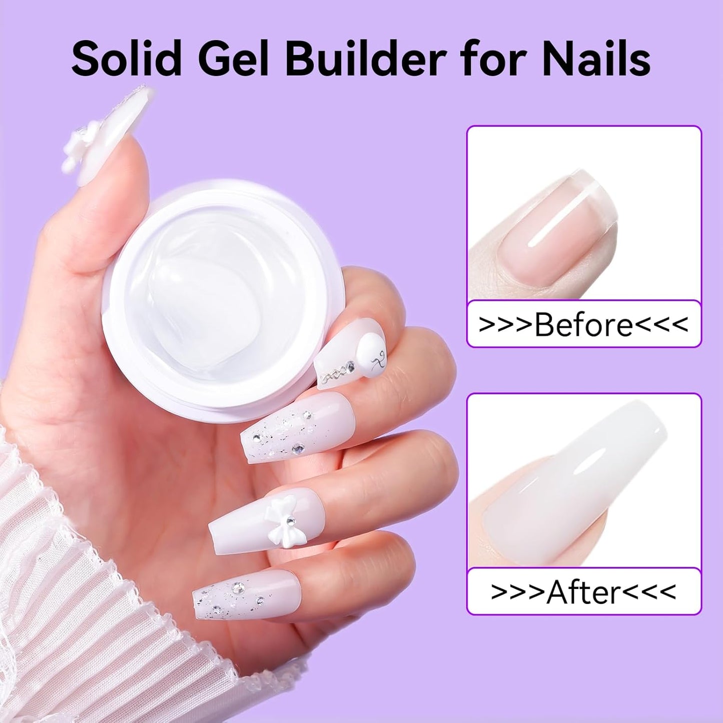 Makartt 3D Gel Nail Art: 4-in-1 Solid Builder Nail Gel White Non-sticky Hands for Extension, 15ML UV Glue for Acrylic Tips, 3D Nails Gels Sculpture Gels for Nails Art Salon Home DIY 2PCS 15ml-BrightBean Baby