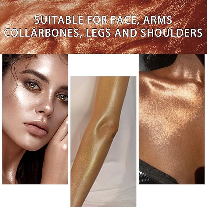 Shimmer Body Oil, Face and Body Liquid Luminizer Waterproof Moisturizing, Light Shimmer Glow Illuminator, Smooth Body Highlighter Makeup Liquid Body Shimmer (3# Bronze Gold)-BrightBean Baby
