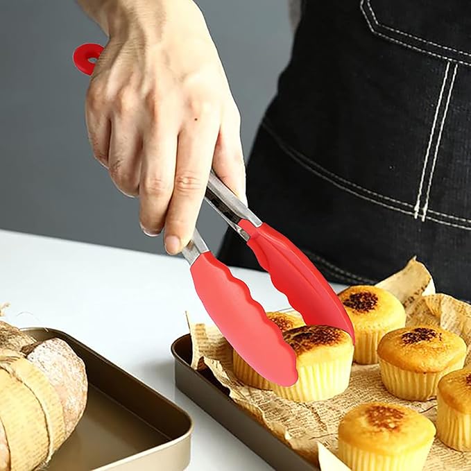 Small Tongs Set 7-Inch Mini Tongs with Silicone Tips, Set of 6 (Red Blue Green Pink Mint Yellow)