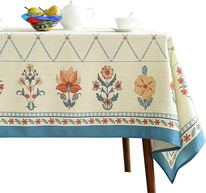 ISAENNE Designer Linen Floral Square Tablecloth,Light Green Farmhouse Durable Table Cloth,Fall Washable Decor Tablecloths for Dining Kitchen Thanksgiving Christmas,67"*67"-Floralsea B
