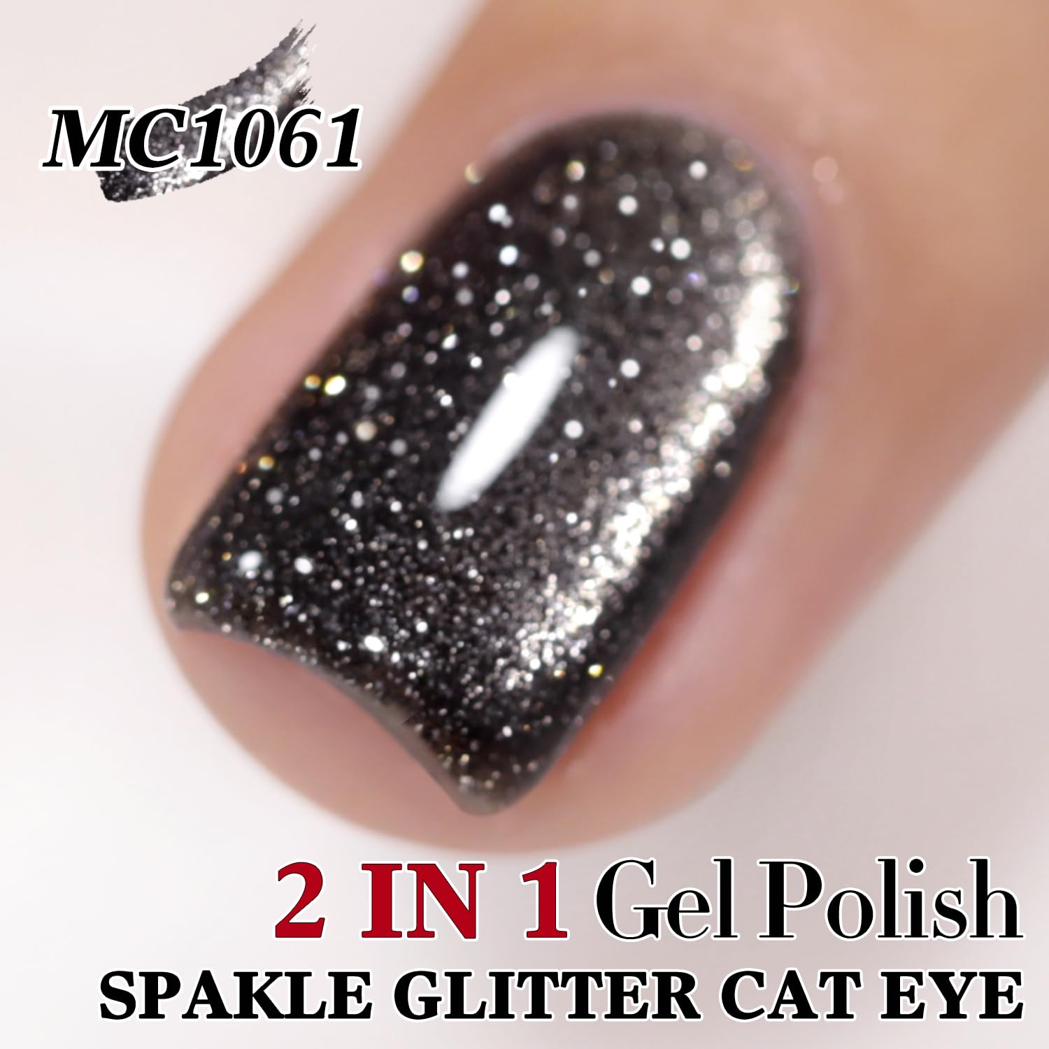 Double Rhythm Jelly Glass Cat Eye Gel Polish with Magnet 15ML Holographic Glitter Shimmer Translucent Sheer Color Magnetic Nail Polish Salon DIY at Home (Black Glitter-MC1061)-BrightBean Baby
