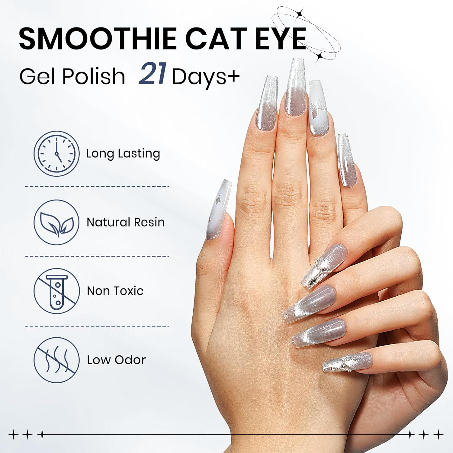 Silver Cat Eye Gel Polish, Magnetic Holographic Gel Nail Polish Glitter Shimmer Gel Polish with Magnet Soak Off U V Gel Salon DIY at Home, 0.5 OZ-BrightBean Baby